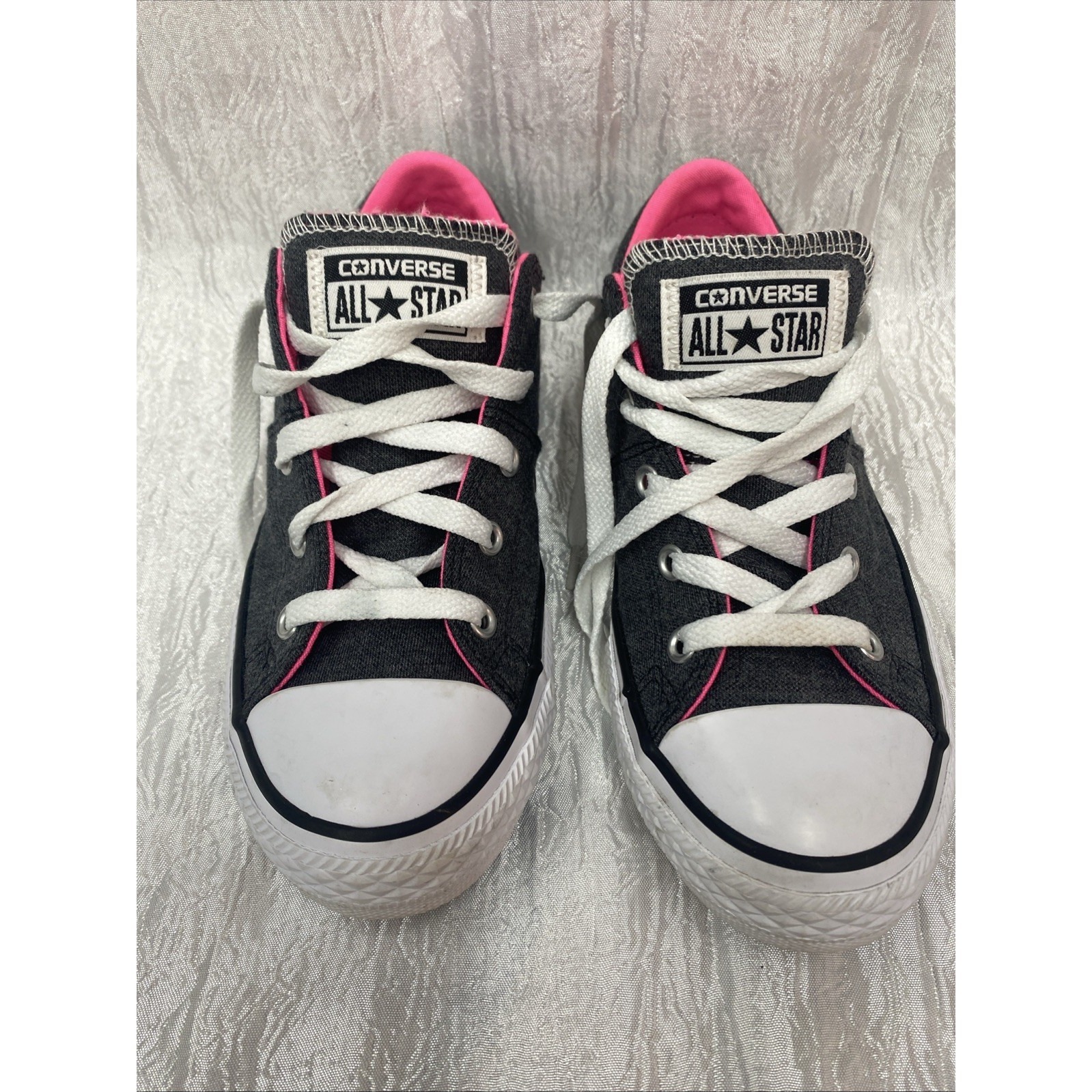 Converse All Star Girls Grey Pink Size 2 Junior Kid Child Low Top